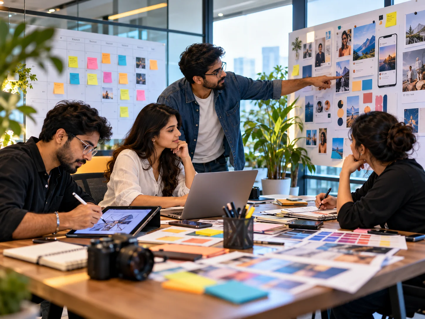 A-Creates team planning content and creative marketing campaigns