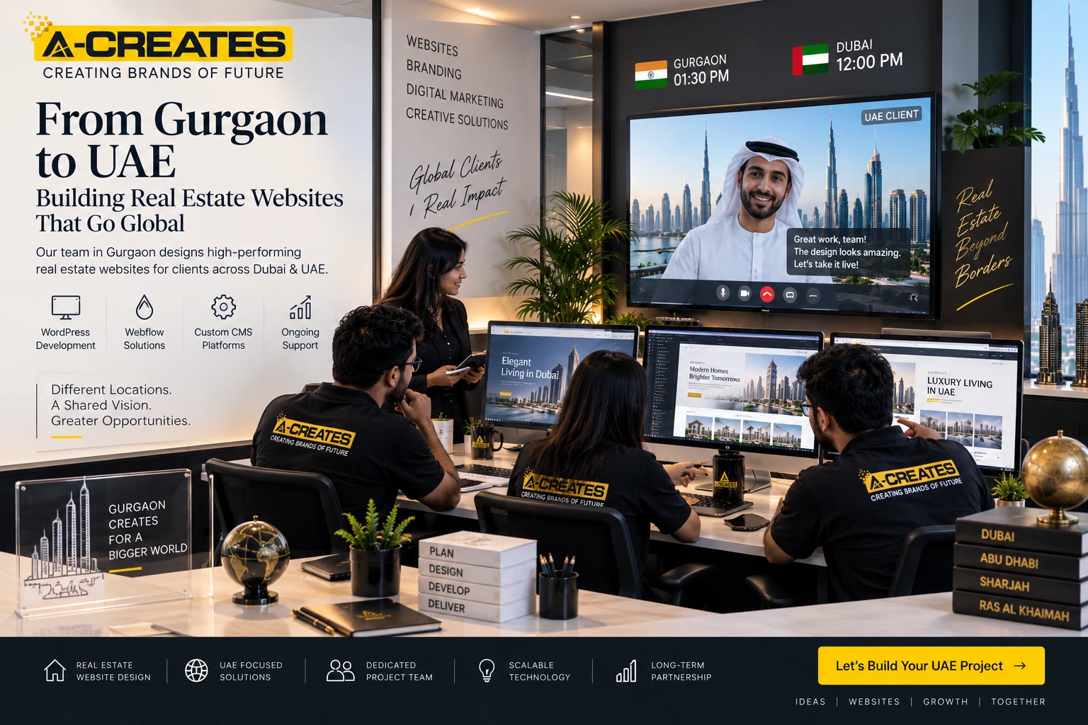 A-Creates real estate website design team in Gurgaon working with UAE clients