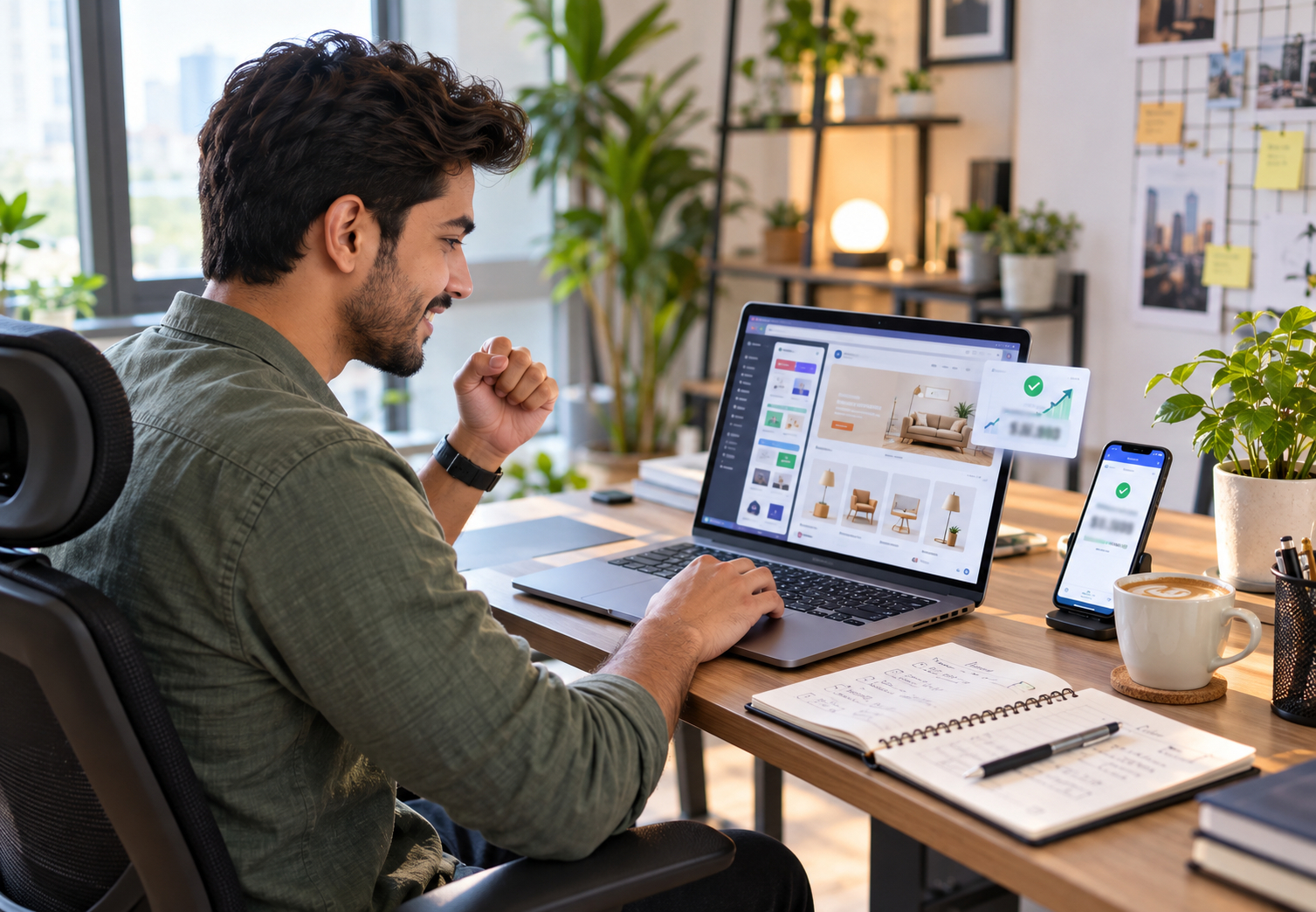 Professional working on laptop planning income streams in Dubai
