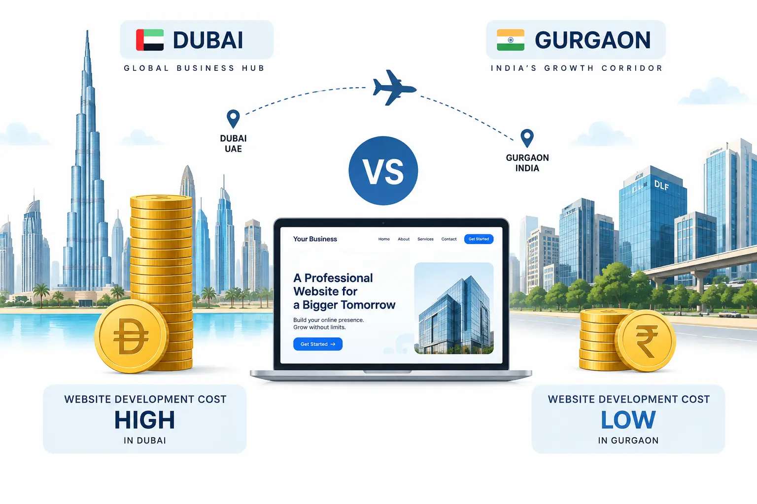 India vs Dubai website development cost comparison guide by A-Creates