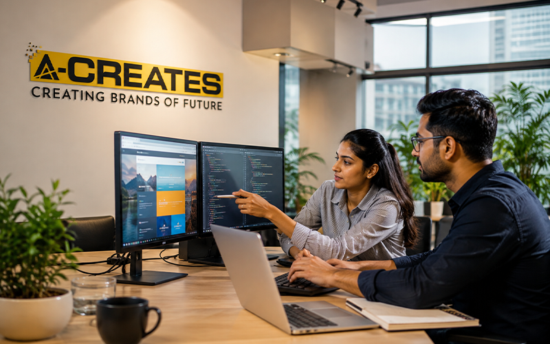 Web developer planning a website build with design and code on screen