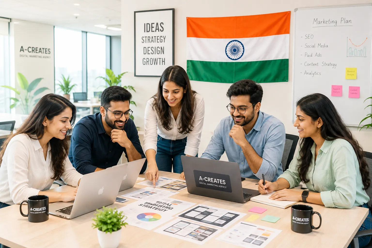 A-Creates business growth dashboard showing services performance for India businesses