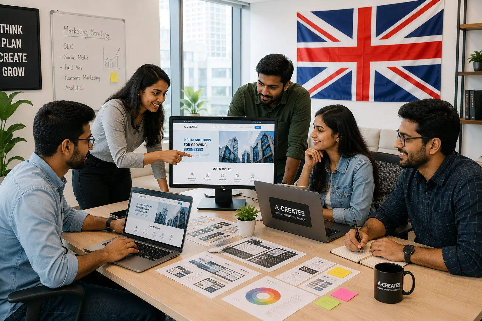 A-Creates digital marketing agency services in UK - website design, social media, ads and content marketing